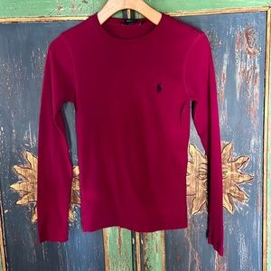 Ralph Lauren Sport Long Sleeve Fuchsia/Magenta Cotton Tee Size Small